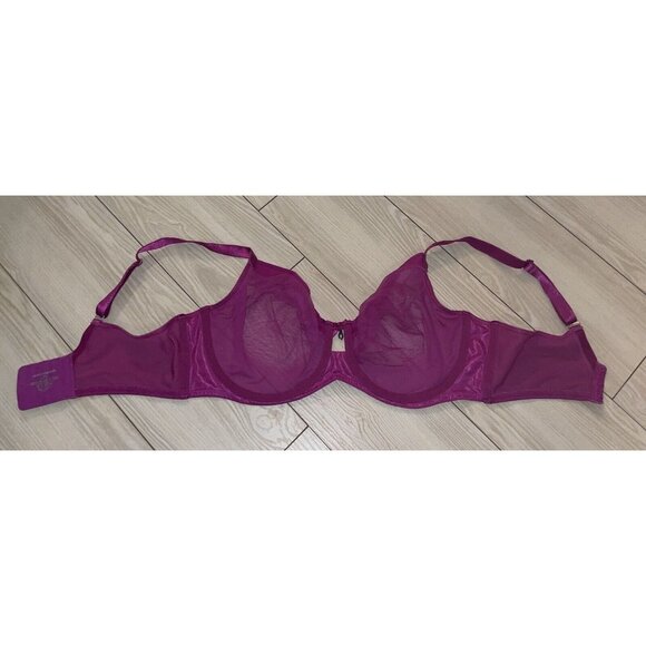 Curvy Couture 1311 Unlined Full Coverage Bra Mesh Sheer UW Womens 34G Purple - Picture 5 of 6